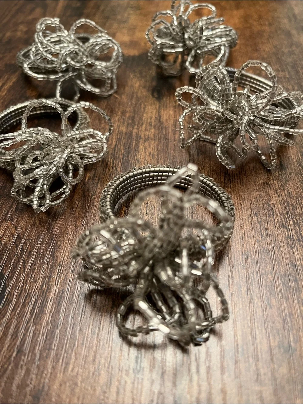 Bling Glass Beaded Napkin Ring Holders 5 Silver Table Setting Dinner Fairy
